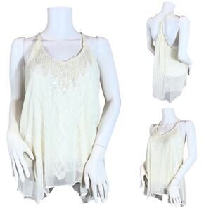 Miss Me Double Layer Lace Sequin Cream Top SZ M $89